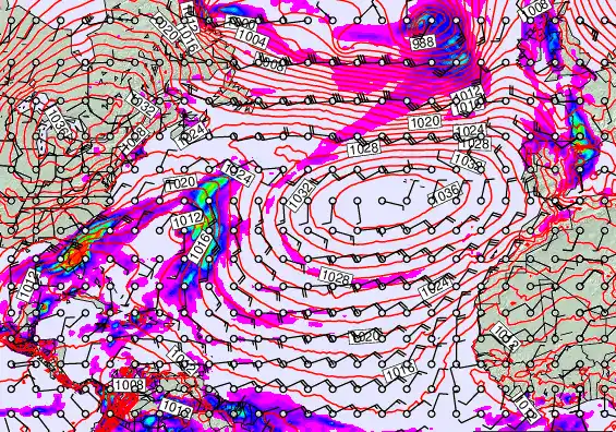 North Atlantic forecast chart for Wednesday, April 8th, 2026 at 12:00 AM