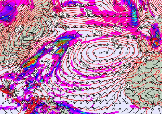 North Atlantic forecast chart for Wednesday, April 8th, 2026 at 12:00 PM