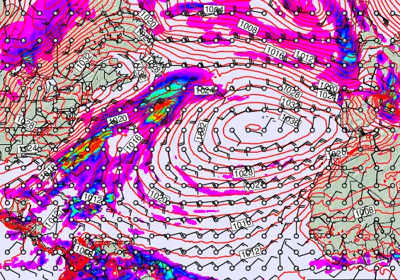 North Atlantic forecast chart for Wednesday, April 8th, 2026 at 6:00 PM