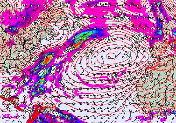 North Atlantic forecast chart for Thursday, April 9th, 2026 at 12:00 AM