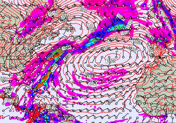 North Atlantic forecast chart for Thursday, April 9th, 2026 at 12:00 PM