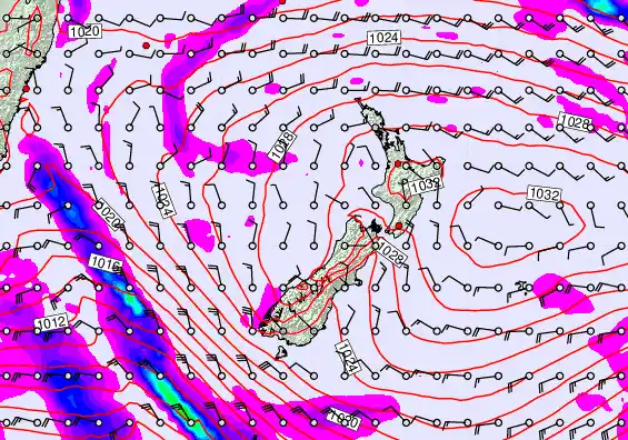 New Zealand forecast chart for Thursday, April 2nd, 2026 at 6:00 PM