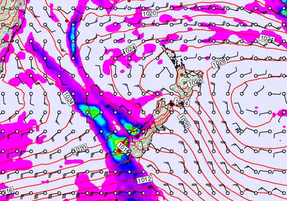 New Zealand forecast chart for Friday, April 3rd, 2026 at 12:00 PM