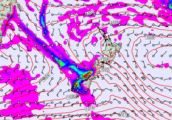 New Zealand forecast chart for Friday, April 3rd, 2026 at 6:00 PM