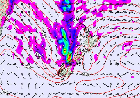 New Zealand forecast chart for Sunday, April 5th, 2026 at 6:00 AM