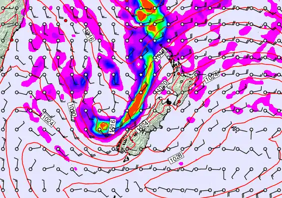 New Zealand forecast chart for Sunday, April 5th, 2026 at 6:00 PM