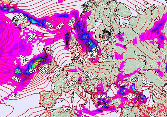 Europe forecast chart for Saturday, April 4th, 2026 at 12:00 PM
