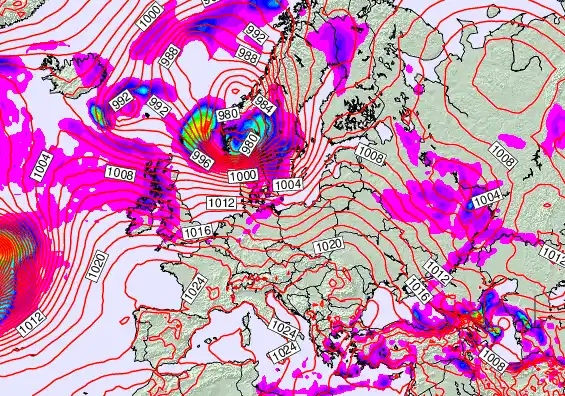 Europe forecast chart for Sunday, April 5th, 2026 at 12:00 PM