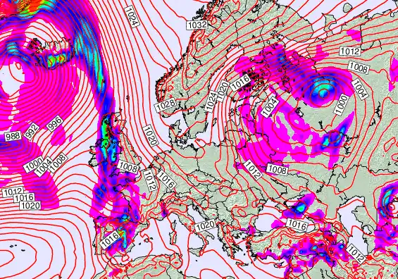 Europe forecast chart for Tuesday, April 7th, 2026 at 6:00 PM
