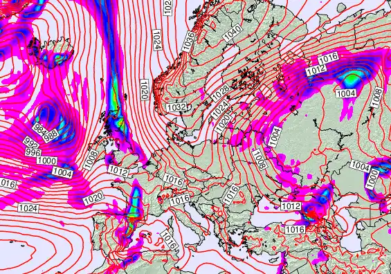 Europe forecast chart for Wednesday, April 8th, 2026 at 6:00 AM