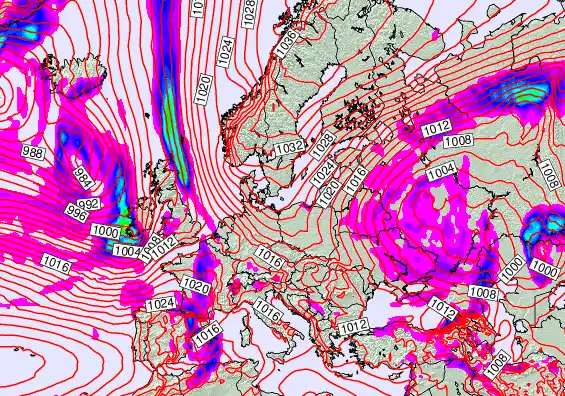 Europe forecast chart for Wednesday, April 8th, 2026 at 12:00 PM