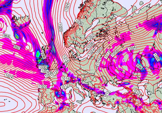 Europe forecast chart for Wednesday, April 8th, 2026 at 6:00 PM