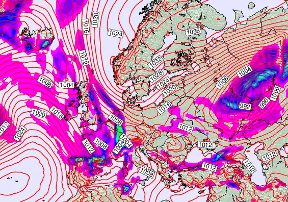 Europe forecast chart for Thursday, April 9th, 2026 at 12:00 PM