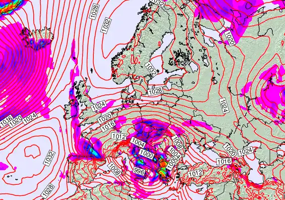 Europe forecast chart for Saturday, April 11th, 2026 at 12:00 PM