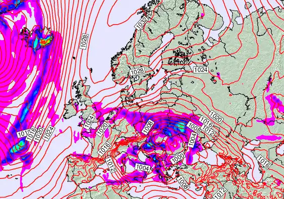 Europe forecast chart for Sunday, April 12th, 2026 at 12:00 PM