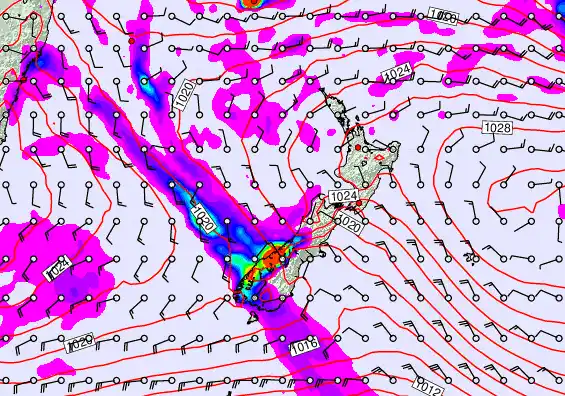 New Zealand forecast chart for Friday, April 3rd, 2026 at 6:00 PM
