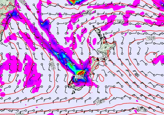 New Zealand forecast chart for Saturday, April 4th, 2026 at 12:00 AM