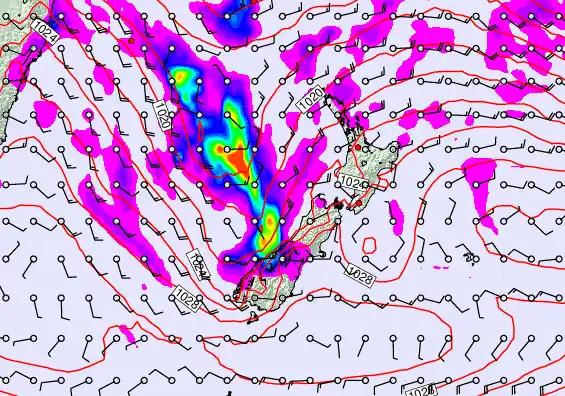 New Zealand forecast chart for Sunday, April 5th, 2026 at 12:00 AM