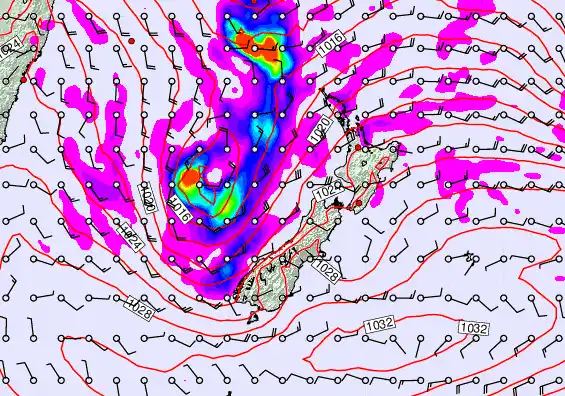 New Zealand forecast chart for Sunday, April 5th, 2026 at 12:00 PM