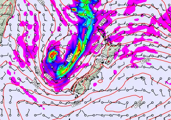 New Zealand forecast chart for Sunday, April 5th, 2026 at 6:00 PM