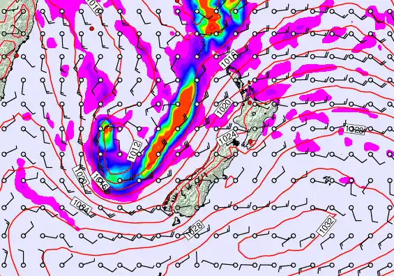 New Zealand forecast chart for Sunday, April 5th, 2026 at 6:00 PM