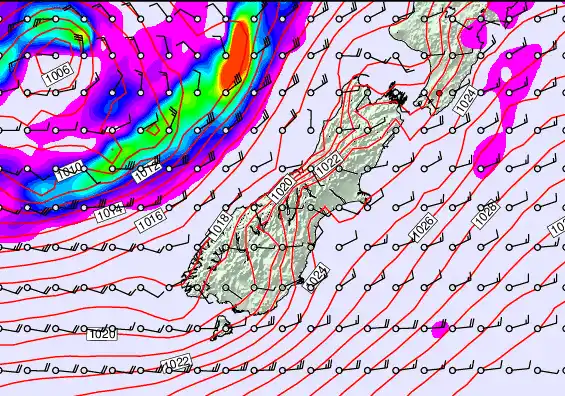 South Island forecast chart for Monday, April 6th, 2026 at 6:00 AM