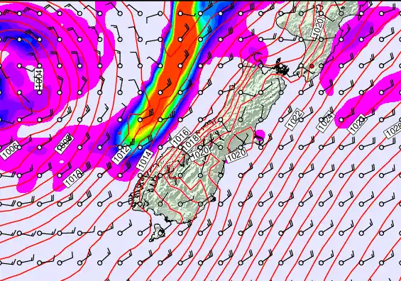South Island forecast chart for Monday, April 6th, 2026 at 6:00 PM