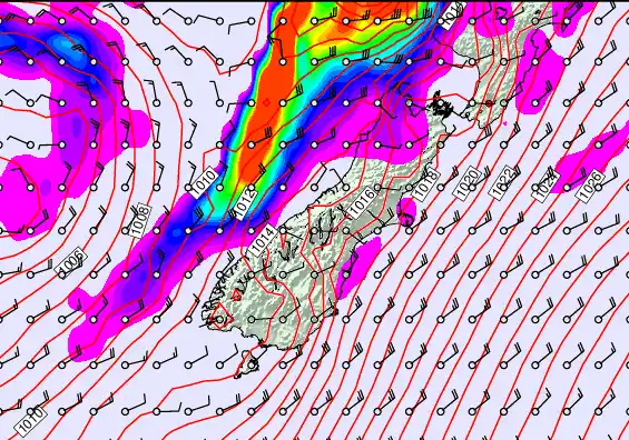 South Island forecast chart for Tuesday, April 7th, 2026 at 12:00 AM