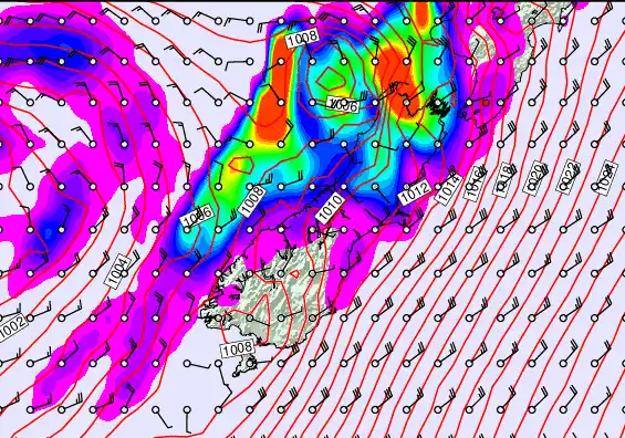 South Island forecast chart for Tuesday, April 7th, 2026 at 6:00 AM
