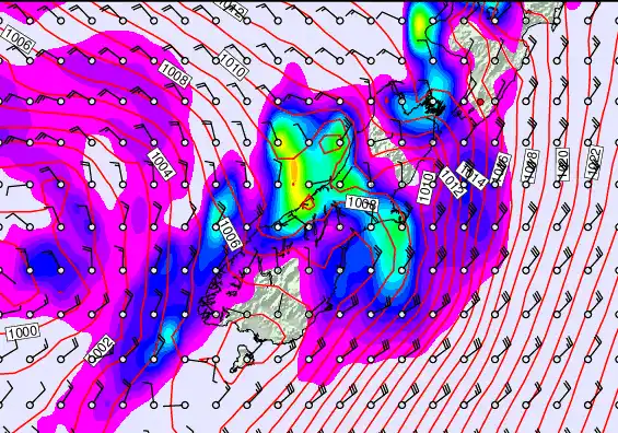 South Island forecast chart for Tuesday, April 7th, 2026 at 12:00 PM
