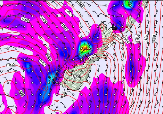 South Island forecast chart for Tuesday, April 7th, 2026 at 6:00 PM