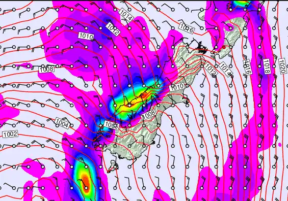 South Island forecast chart for Wednesday, April 8th, 2026 at 12:00 AM