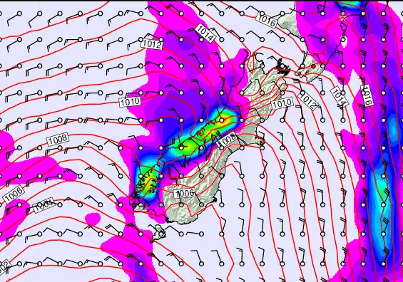 South Island forecast chart for Wednesday, April 8th, 2026 at 6:00 AM