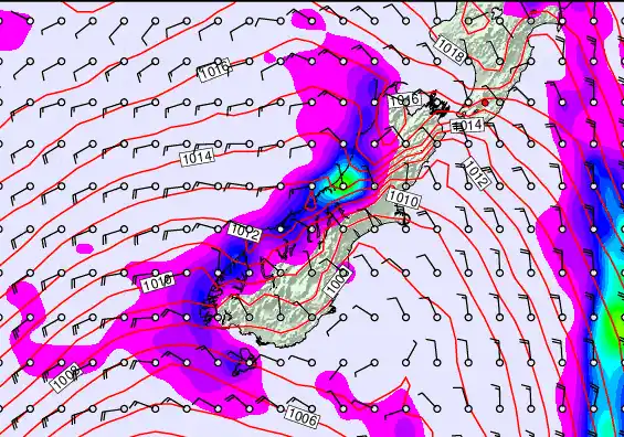 South Island forecast chart for Wednesday, April 8th, 2026 at 12:00 PM