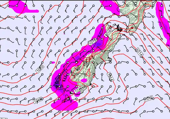 South Island forecast chart for Thursday, April 9th, 2026 at 12:00 AM