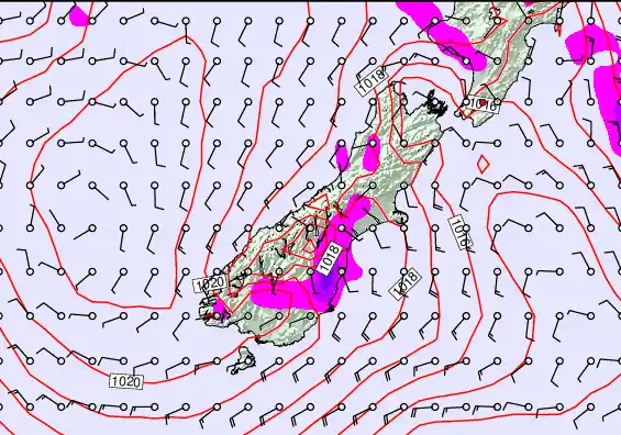 South Island forecast chart for Thursday, April 9th, 2026 at 6:00 AM