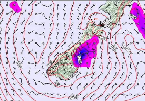 South Island forecast chart for Thursday, April 9th, 2026 at 12:00 PM