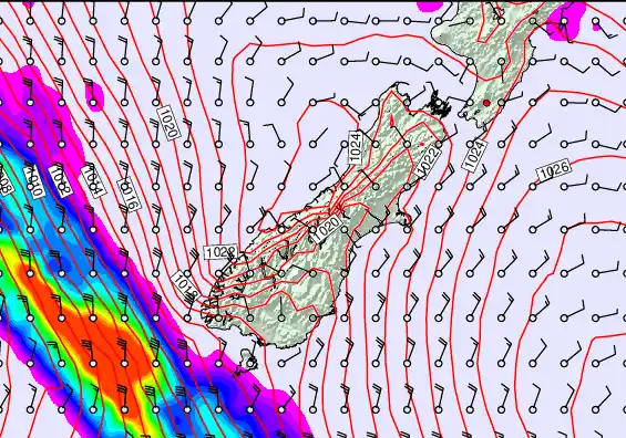 South Island forecast chart for Saturday, April 11th, 2026 at 12:00 AM