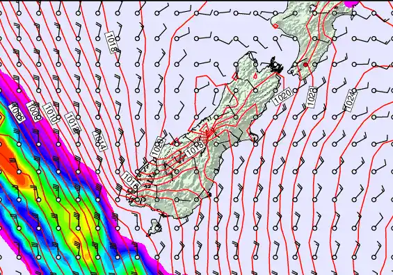 South Island forecast chart for Saturday, April 11th, 2026 at 6:00 AM