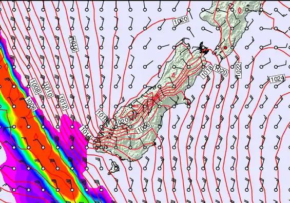 South Island forecast chart for Saturday, April 11th, 2026 at 12:00 PM