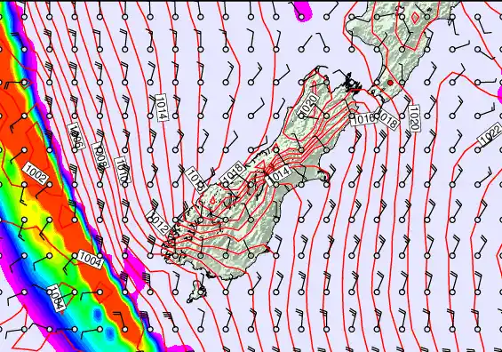 South Island forecast chart for Saturday, April 11th, 2026 at 6:00 PM