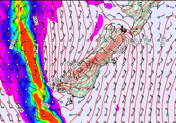 South Island forecast chart for Sunday, April 12th, 2026 at 6:00 AM