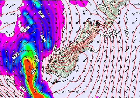 South Island forecast chart for Sunday, April 12th, 2026 at 12:00 PM