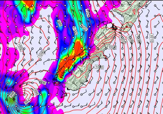 South Island forecast chart for Monday, April 13th, 2026 at 12:00 AM