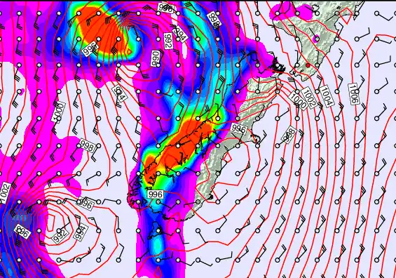 South Island forecast chart for Monday, April 13th, 2026 at 6:00 AM