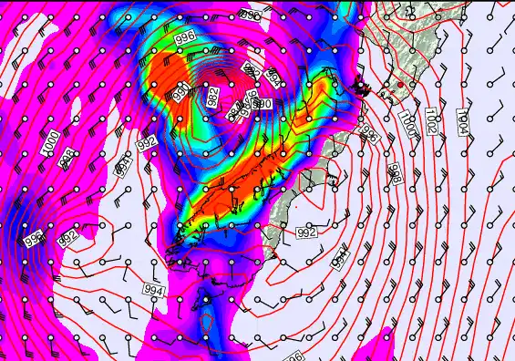 South Island forecast chart for Monday, April 13th, 2026 at 12:00 PM
