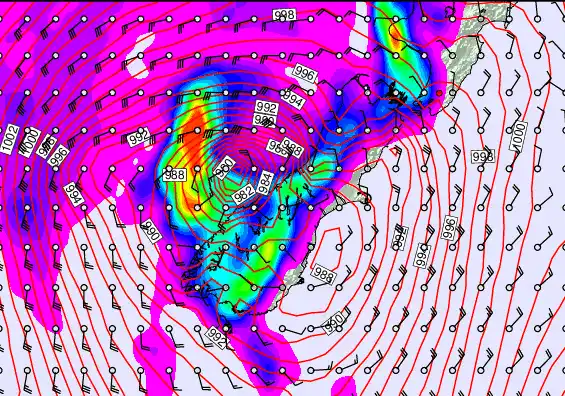 South Island forecast chart for Monday, April 13th, 2026 at 6:00 PM