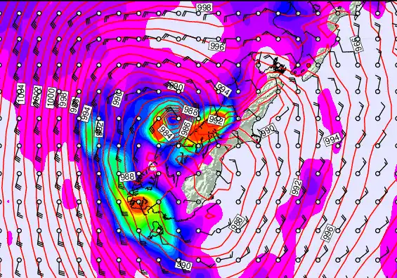 South Island forecast chart for Tuesday, April 14th, 2026 at 12:00 AM
