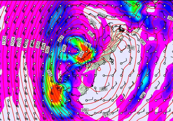 South Island forecast chart for Tuesday, April 14th, 2026 at 6:00 AM