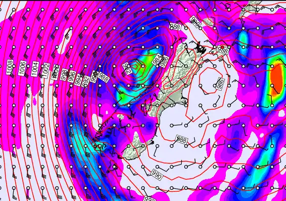 South Island forecast chart for Tuesday, April 14th, 2026 at 12:00 PM